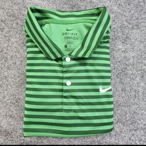 Nike Polo Shirt Mens XL Green Standard Fit Golf Dri Fit Striped Performance